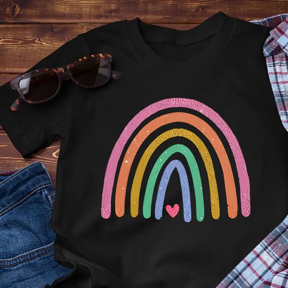 [Camiseta Premium em Algodão Puro]SISI Camiseta Premium Confortavel Arco Iris Estilosa Feminina Moda Verao Primavera