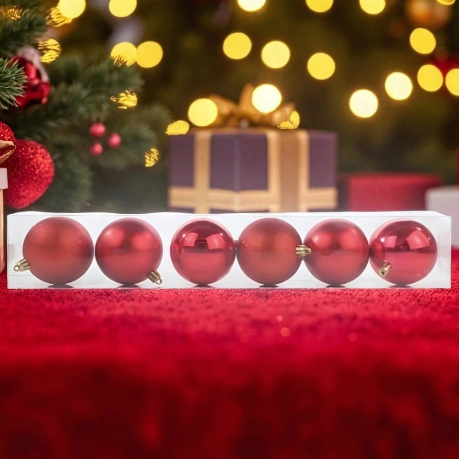 Bolas de Natal em Tubo - Vermelho Perolada, Matte e Glitter - 7cm - 6 unidades - Cromus - Rizzo em Oferta na Shopee