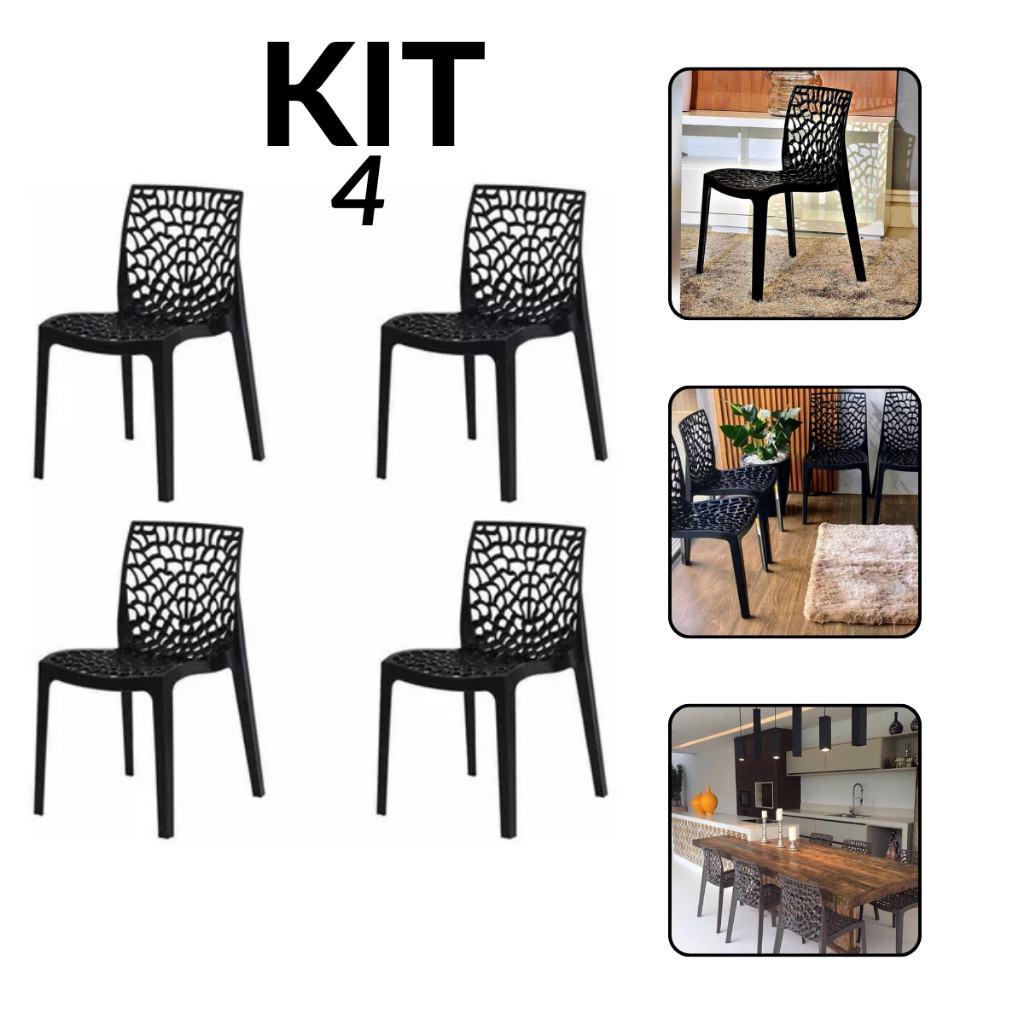 Kit 4 Cadeiras Gruvyer Preta Para Sala De Jantar e Área Gourmet em Oferta na Shopee