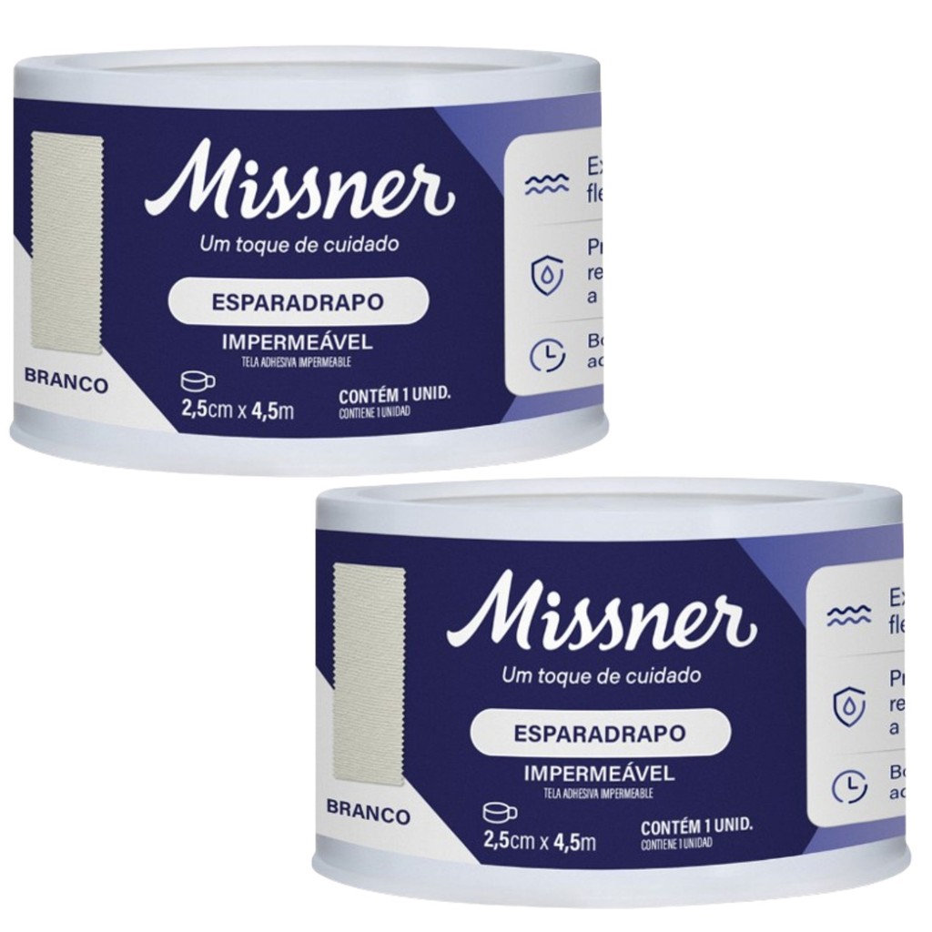 Kit 2 Esparadrapo Impermeável Branco 2,5cm X 4,5m - Missner