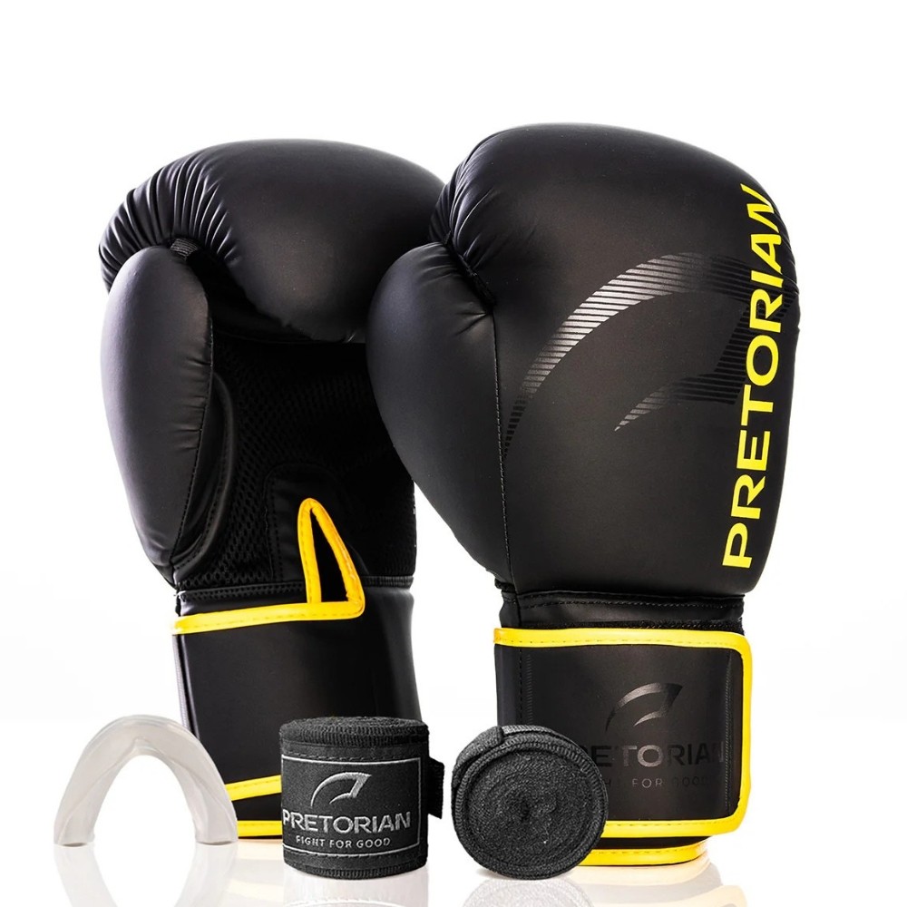 Kit Luva de Boxe Pretorian FX2 14oz Completo Muay Thai + Bandagem 2,8m + Bucal Preto/Amarelo em Oferta na Shopee