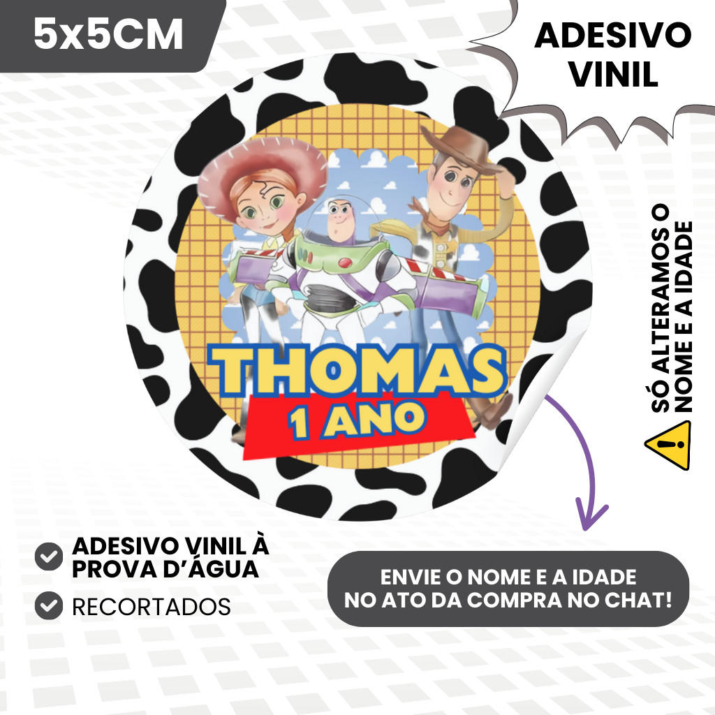 Adesivos Vinil 5x5cm Personalizados Para Lembrancinhas de Aniversário Infantil Toy Story Aquarela