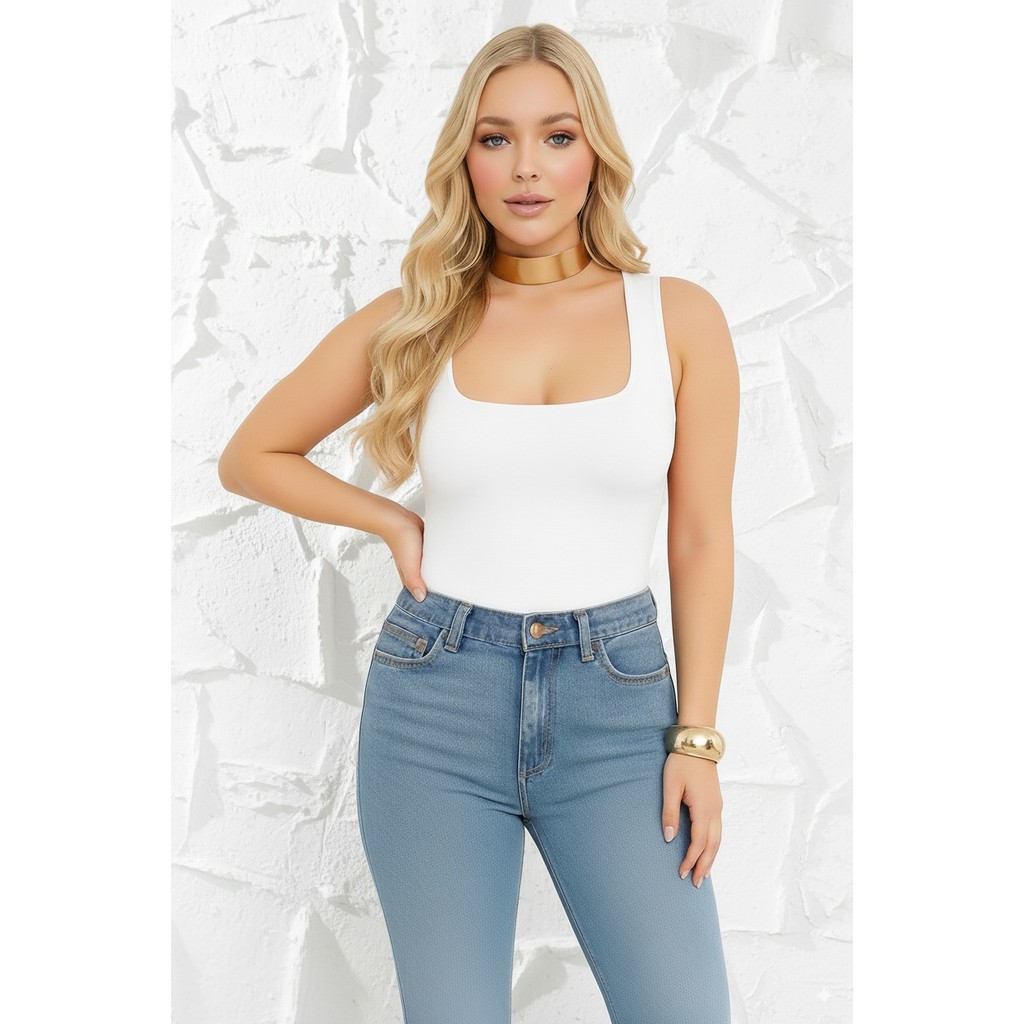 body blusa feminina suplex decote frente quadrado alça regata blog elegante