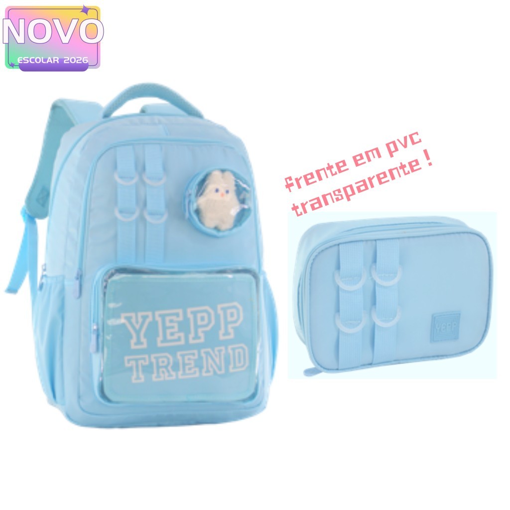 Kit Mochila Feminina Juvenil Acompanha Bichinho de Pelúcia Frente Em PVC Transparente !Escolar Juvenil Com  Estojo