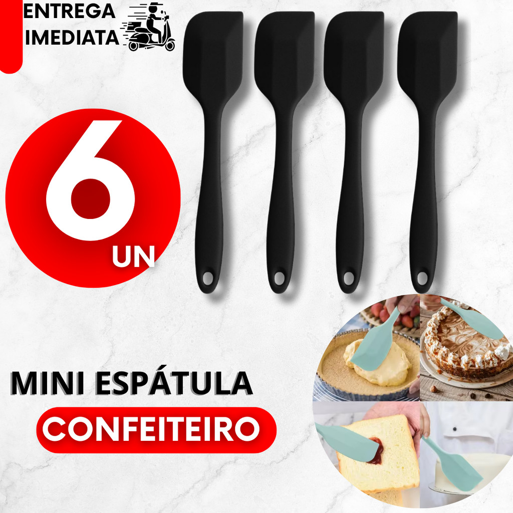Mini Espátula de Silicone Kit 6/4/3/2/1 Reta Raspador Confeiteiro Pão Duro Confeitaria em Oferta na Shopee