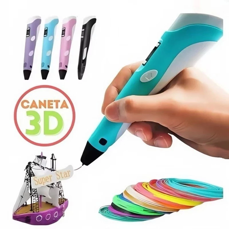 Caneta 3D Impressora Manual Infantil e Adulto Com Filamentos DIY Filamento Plastico Seguro Para Crianças