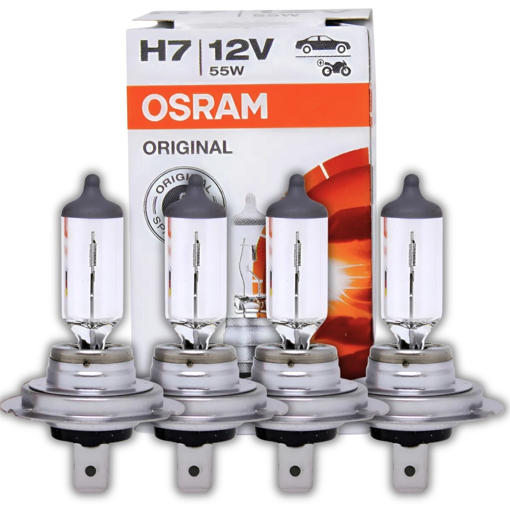 Kit 4 Lâmpadas Halógenas Osram H7 55W 12V Farol Carro Moto Luz Amarela Automotiva