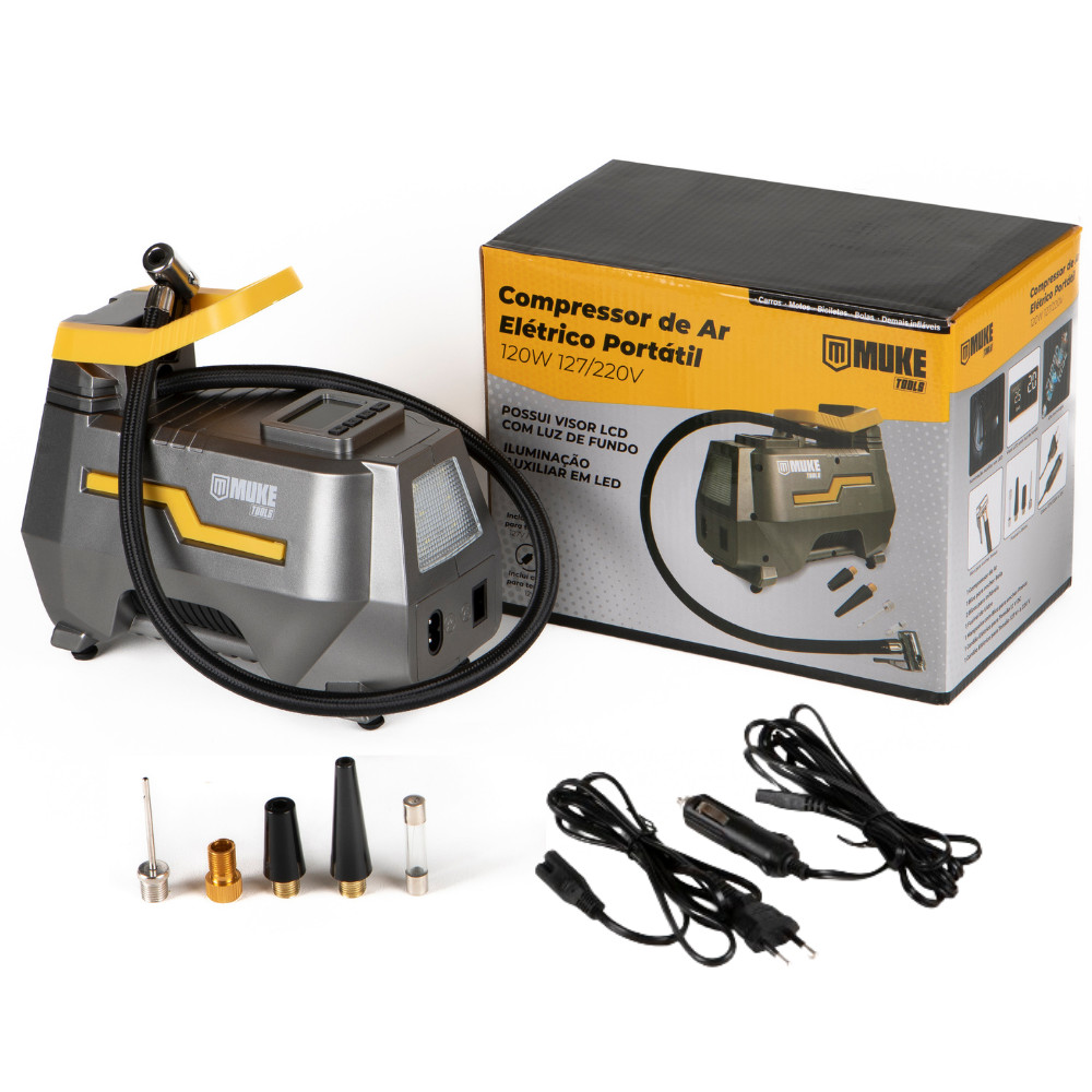 Mini Compressor de Ar Elétrico Portátil Bivolt 110/220V 12V Muke Tools 120W 150 PSI Para Carro Casa em Oferta na Shopee