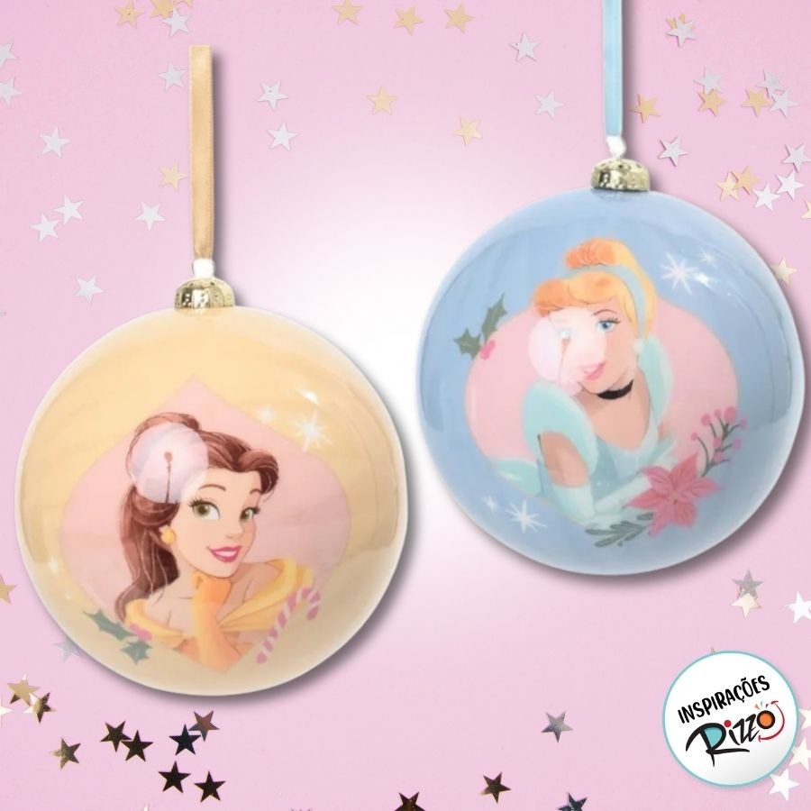 Bola de Natal - Princesas - 12cm - 2 unidades - Disney Original - Rizzo