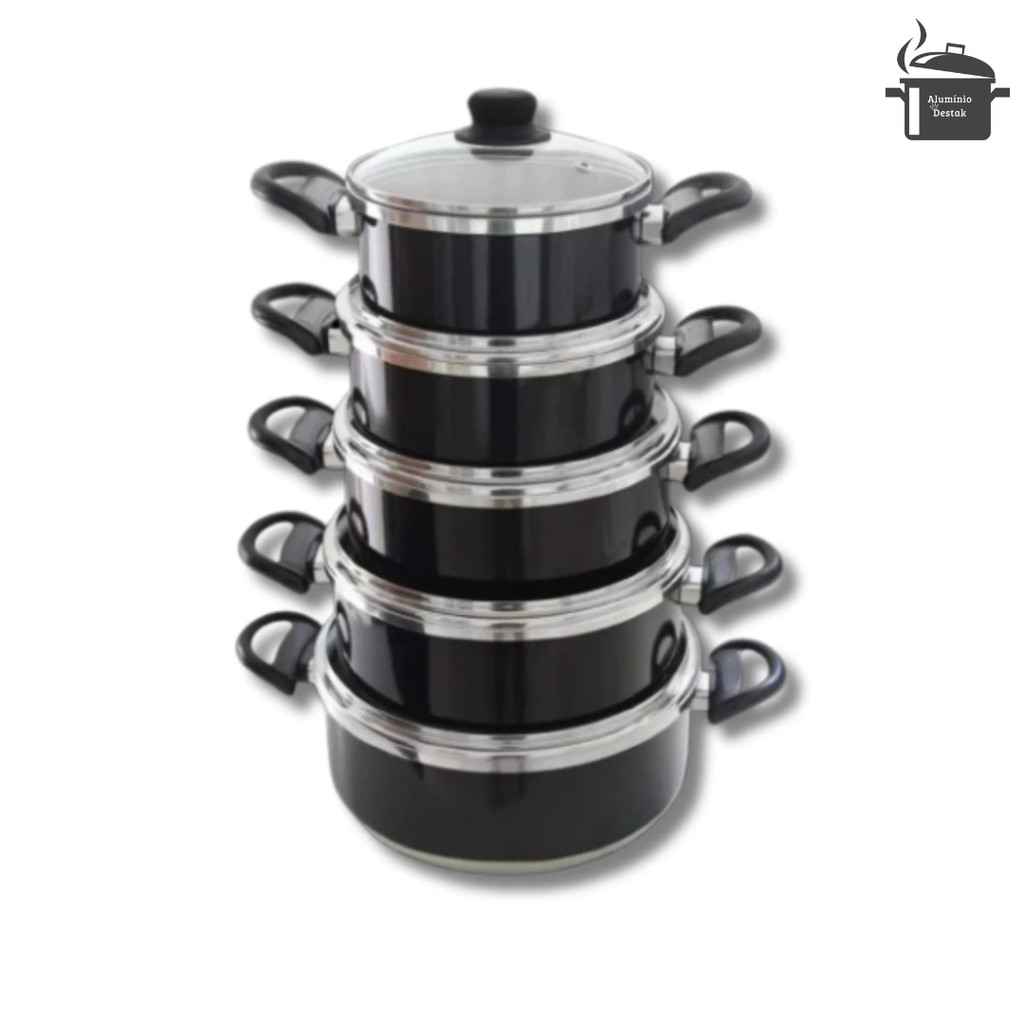 Panelas Reforçada Conjunto de 5 Peças Kit de Panelas - Feito Para Durar Preto e Vermelho - Resistência Máxima