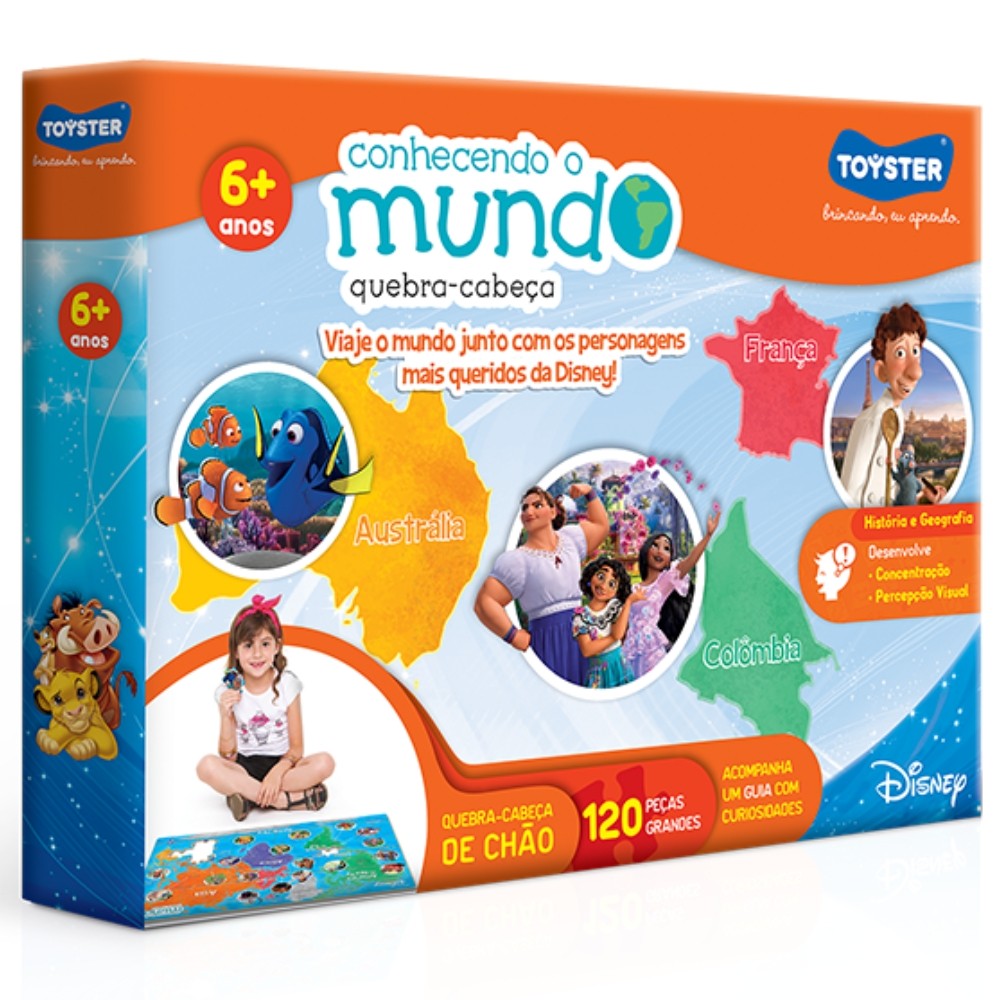 QUEBRA CABEÇA GRANDÃO CONHECENDO O MUNDO DISNEY 120 PEÇAS GRANDES TOYSTER PUZZLE MAPA MUNDO PAÍSES em Oferta na Shopee