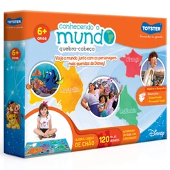 QUEBRA CABEÇA GRANDÃO CONHECENDO O MUNDO DISNEY 120 PEÇAS GRANDES TOYSTER PUZZLE MAPA MUNDO PAÍSES