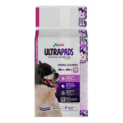 Petlike Tapete Higiênico Para Cães Ultra Pads Lavanda 80cm X 60cm Com 30 Unidades