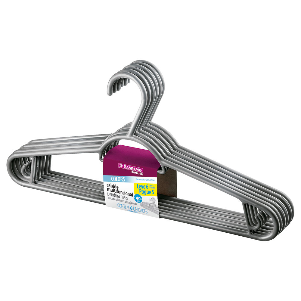 Kit Cabide Primafer 6 Unidades Cinza Estrutura Reforçada Antideslizante Resistente Roupas Sanremo em Oferta na Shopee