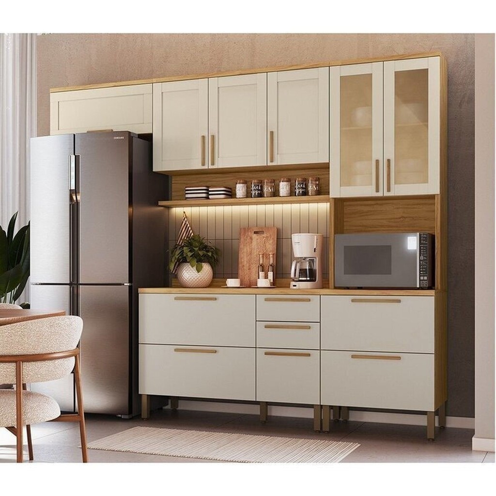 Cozinha Completa 100% Mdf 4 Peças 11 Portas 2 Gavetas e Vidro Reflecta 270cm Estônia Espresso Móveis 11 Portas