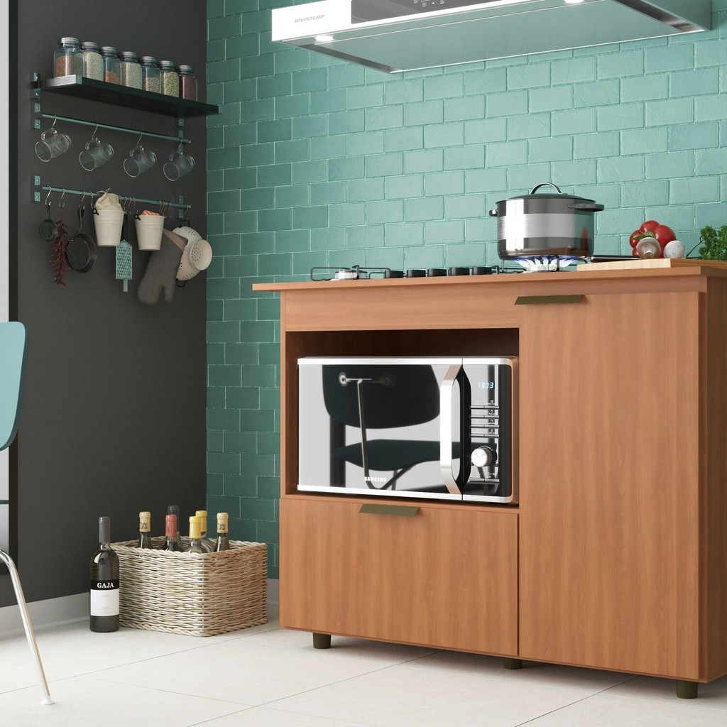 Balcão para Cooktop 5 Bocas 2 Portas Espaço para Forno Elétrico 36L Bigger Marrom/Freijó