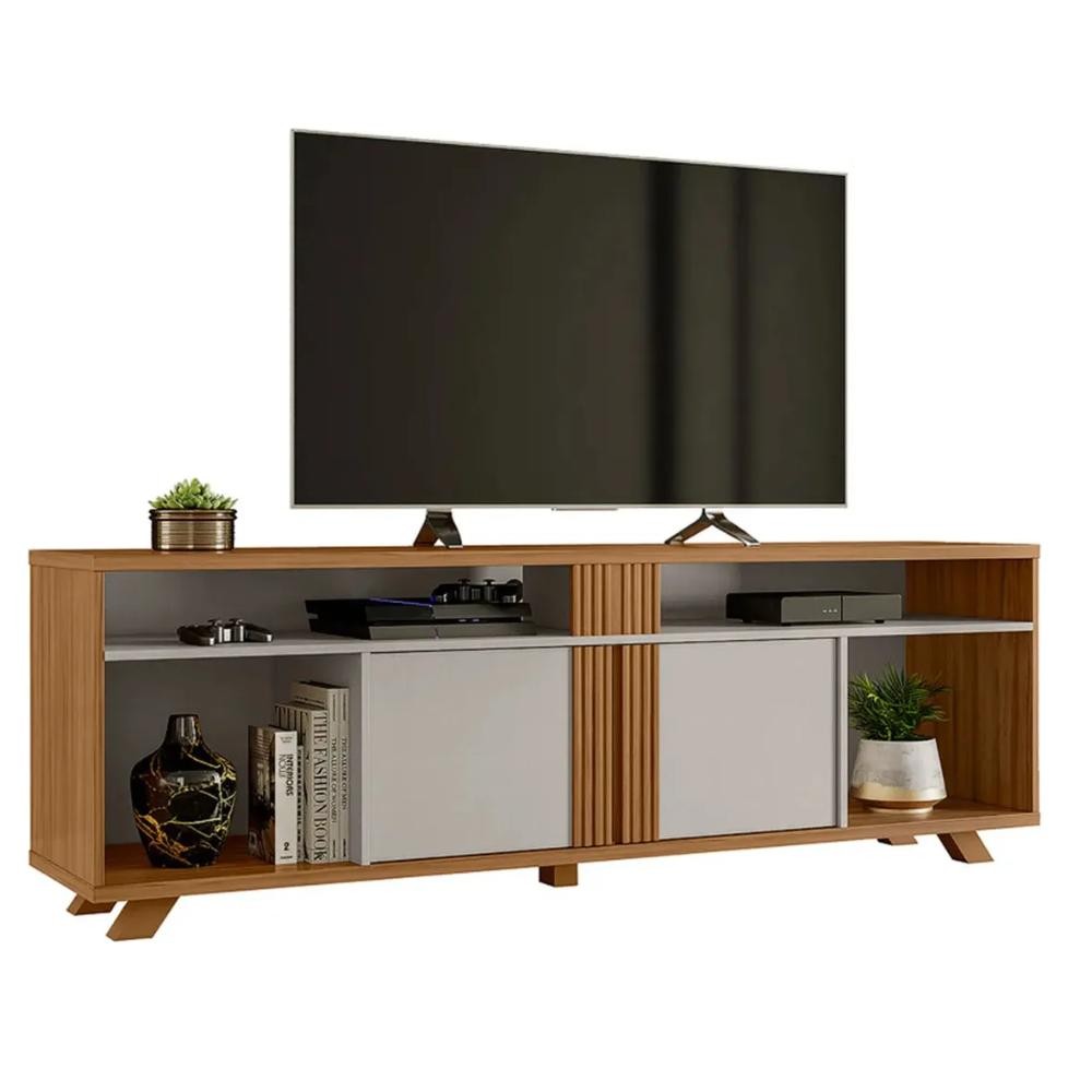 Rack Bancada para TV até 70 Polegadas 1,80m NT 1320 Freijó / Off White em Oferta na Shopee