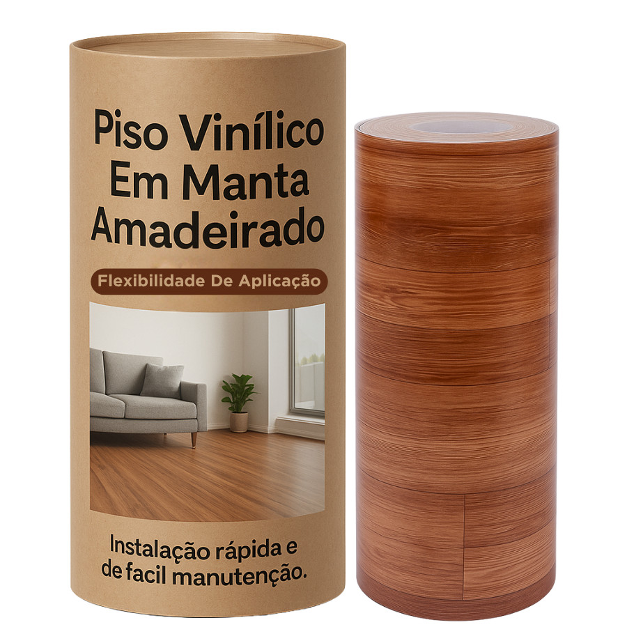 Piso Vinílico Chão Em Manta Imita Madeira Marrom PVC De Colar Sala Cozinha Quarto