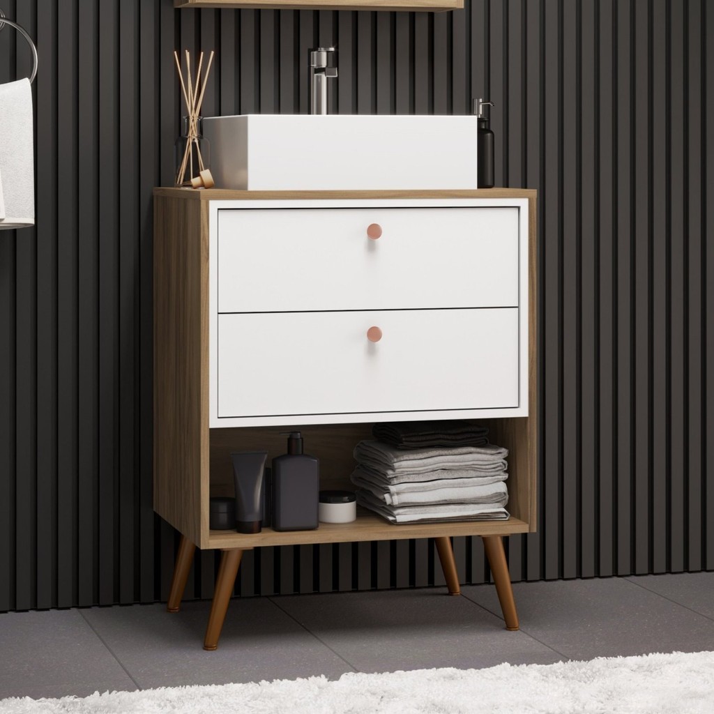 Gabinete Para Banheiro sem Cuba 2 Gavetas Gael em Oferta na Shopee