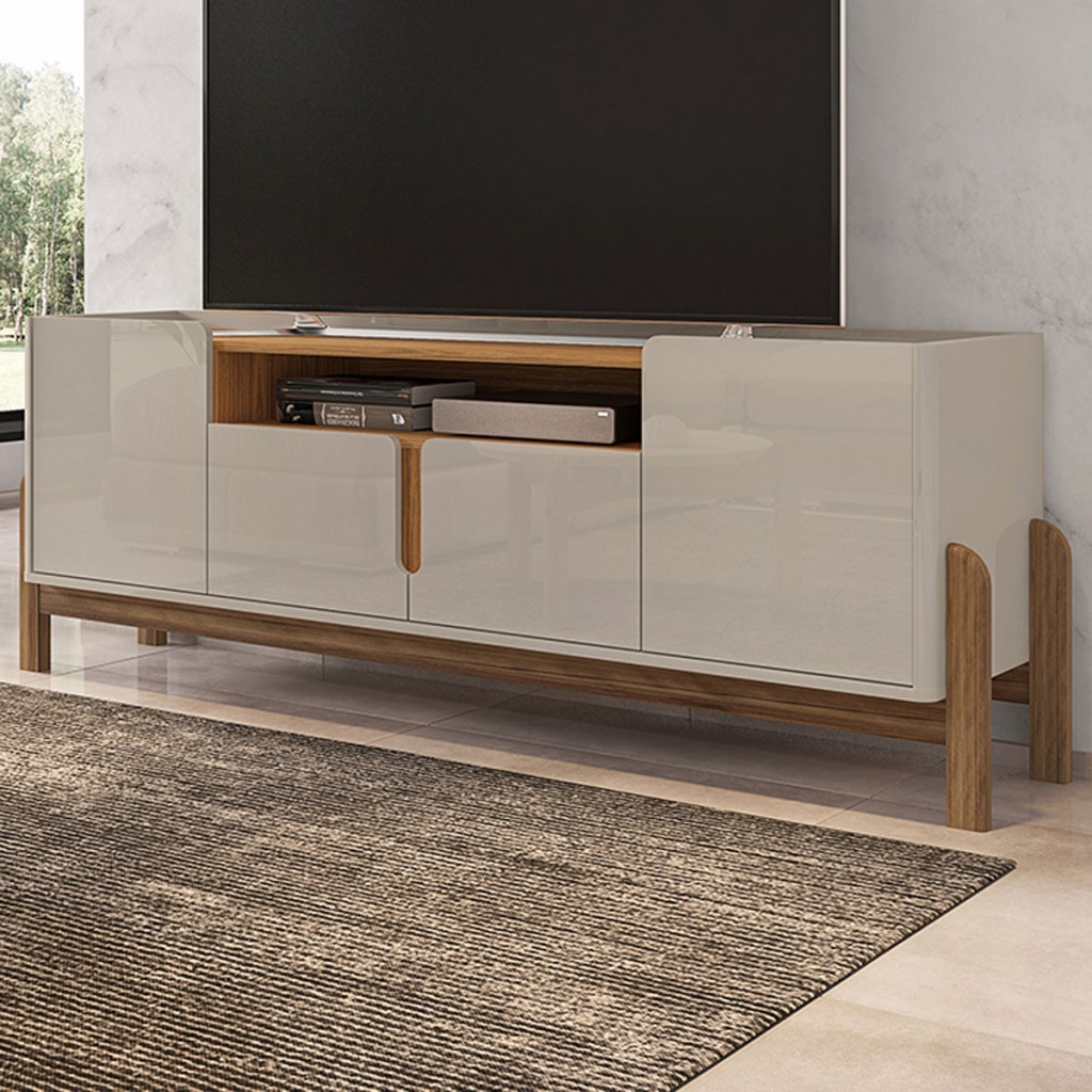 Rack para TV Até 60 Polegadas Manchester 4 Portas Off White/Cedro 011080 - Pnr Móveis em Oferta na Shopee