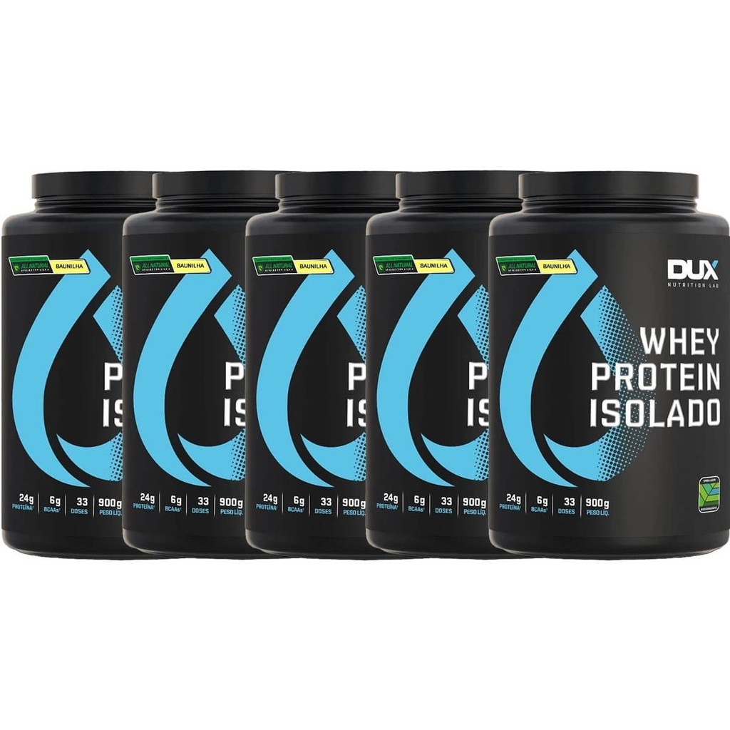 Kit 5X Whey Protein Isolado All Natural - 900g Baunilha - Dux Nutrition