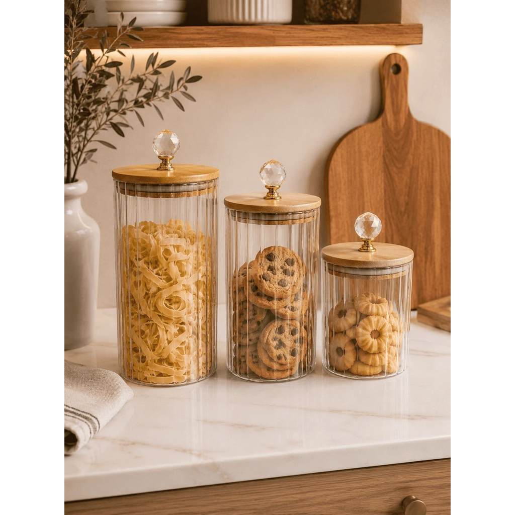 Kit 3 Porta Mantimentos de Vidro Borossilicato Luxo Canelado - Vencedor