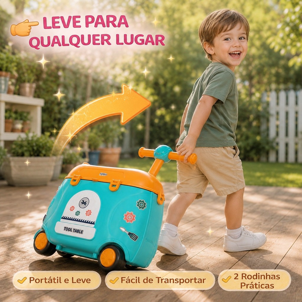 Carrinho Brinquedo Infantil Que Vira Penteadeira ou Oficina 2 Em 1 Kit Completo Criativo