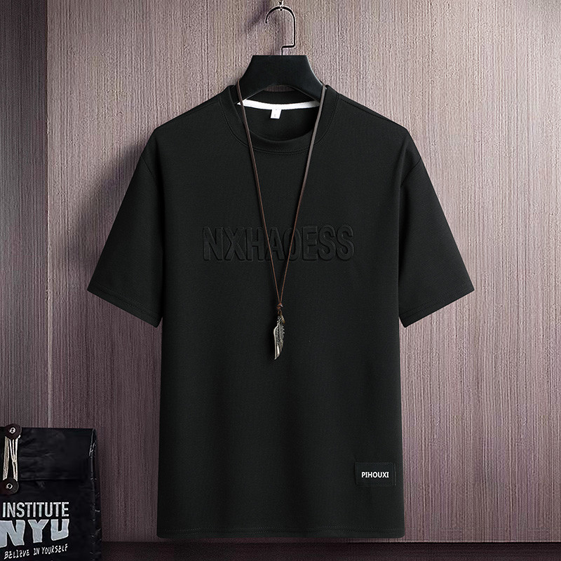 Camiseta de manga curta masculina verão roupas masculinas na moda topos masculino Casual juventude em torno do pescoço c
