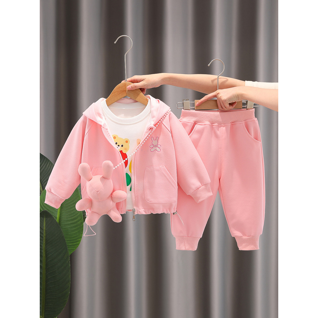 Meninas primavera ternos 1-3 anos de idade bebê moda crianças esportes Casual moletom de três peças terno meni