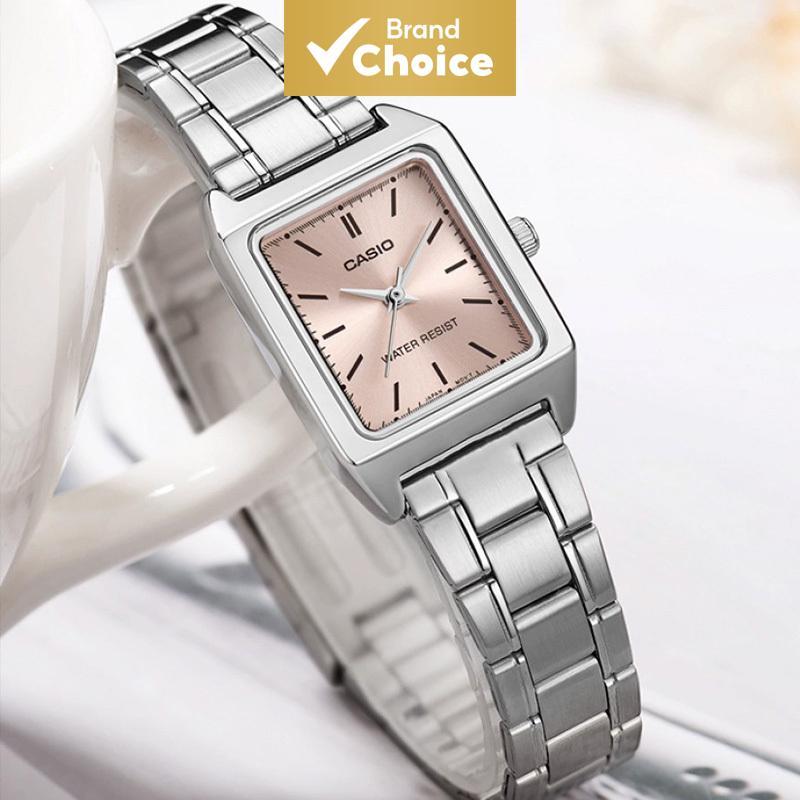 Relógio feminino Casio modelo LTP-V007D, pulseira de aço, caixa quadrada pequena, design retrô, à prova d’água, com