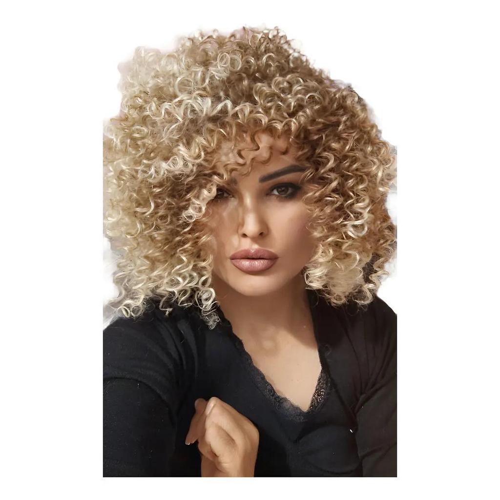 Peruca Feminina Cacheada De Cabelo Bio Orgânico Loiro Ombre 35cm Loiro Claro Ombre Ntt4 M