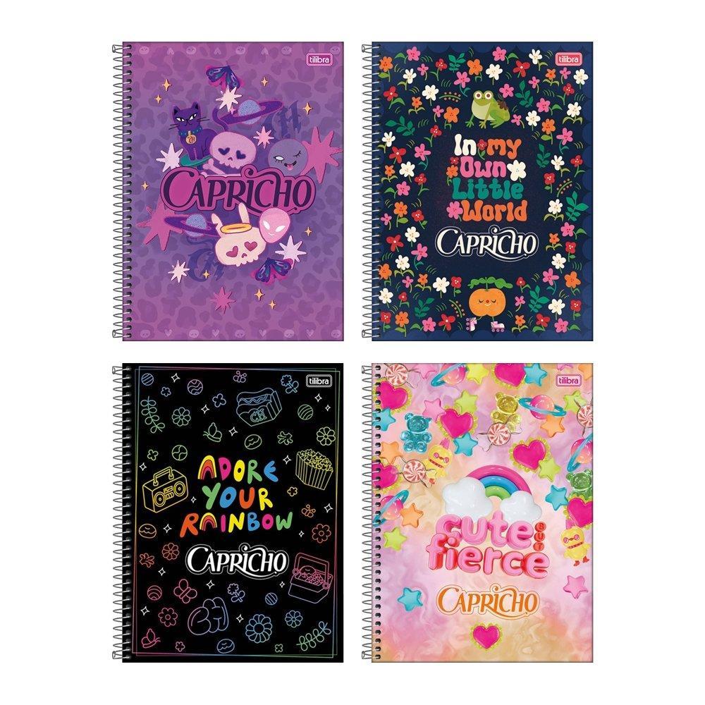 Caderno Espiral Tilibra Universitário - Capa Dura 1 Matéria Capricho Fit 80 Folhas -  Embalagem com 4 Unidades (SORTIDO)