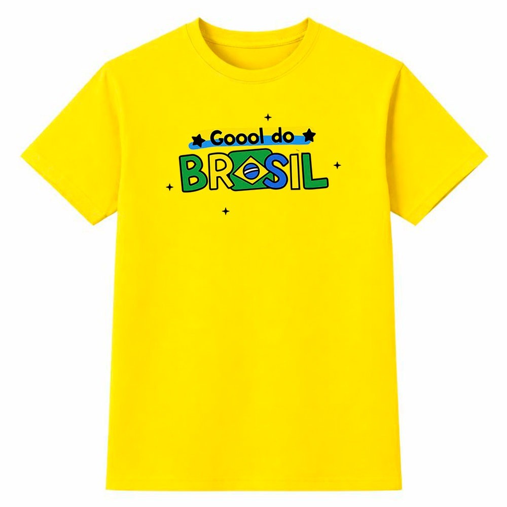 Camiseta Masculina 100% Algodão Camisa Gool do Brasil Futebol Copa do Mundo Casual Urbana Dia a Dia