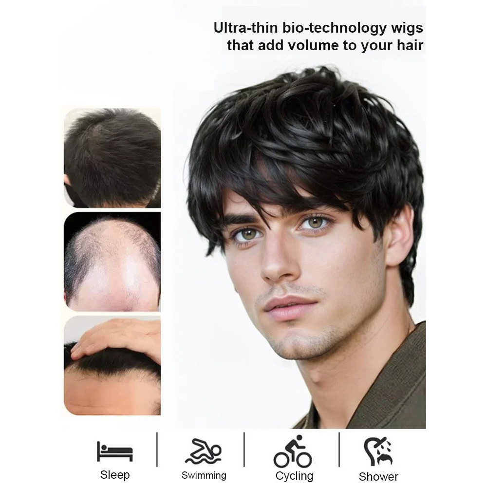 [Estilo Masculino] Natural Preto Cabelo Masculino Curto/Peruca para Todas as Idades/Look Natural