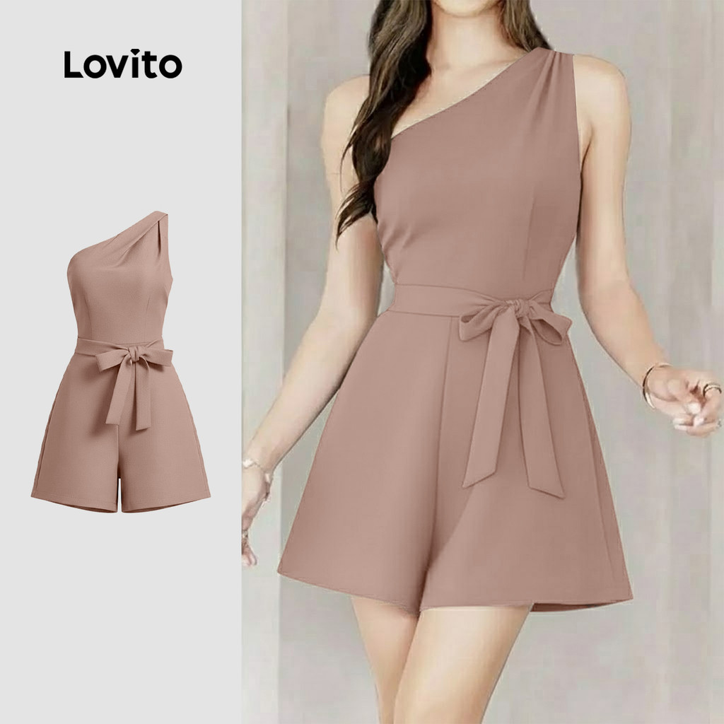 Lovito Macacão Casual Assimétrico Amarrar Primavera/verão Khaki para Mulheres Bo
