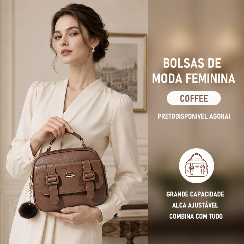 Bolsa Feminina Com Alça Lateral Transversal Faixa de Mão De Couro B736 VT