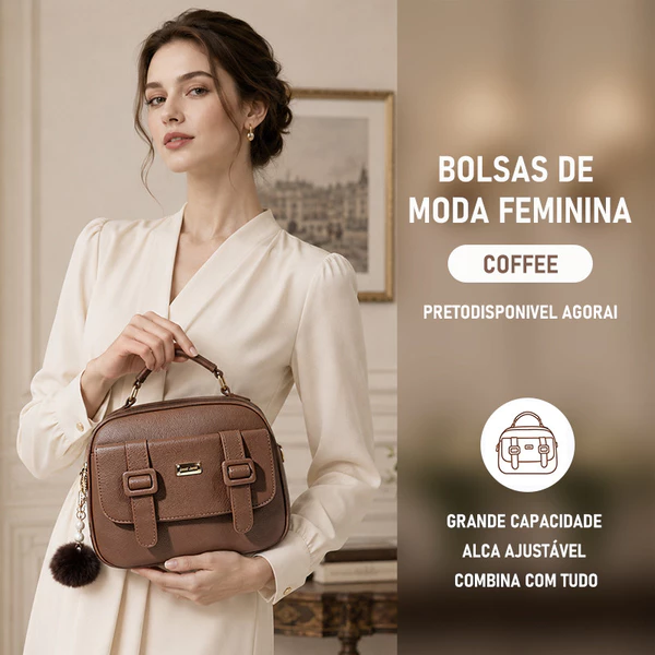 Bolsa Feminina Com Alça Lateral Transversal Faixa de Mão De Couro B736 VT