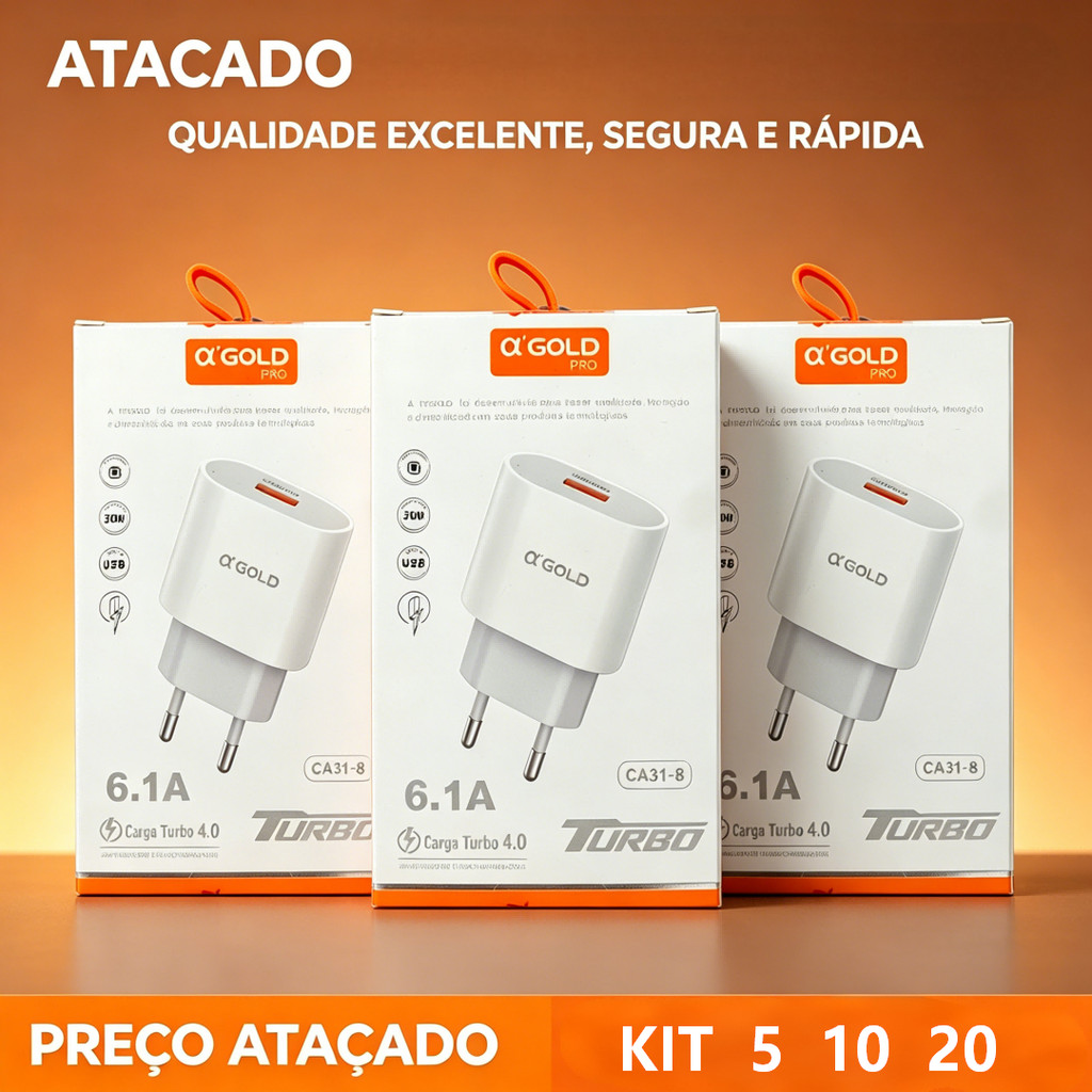 Atacado Kit 5 10 e 20 Fonte USB  Turbo 30W iPhone e Android Para Revenda