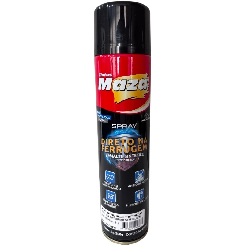 TINTA ESMALTE MAZA DIRETO FERRUGEM PRETO AEROSOL 400ML