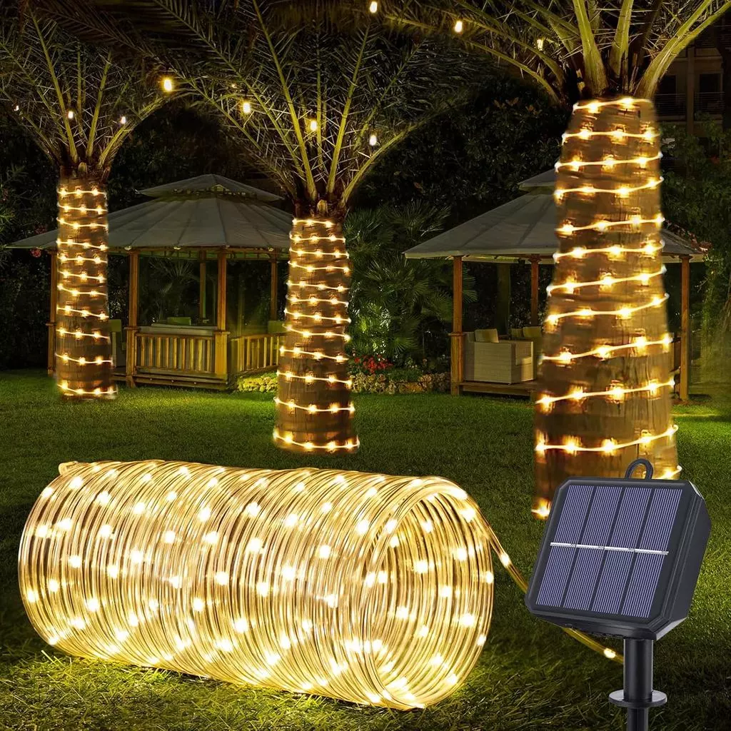 Mangueira De LED Solar Pisca Pisca Impermeável Cordão Luz Para Jardim Quintal Natal 50-300LED