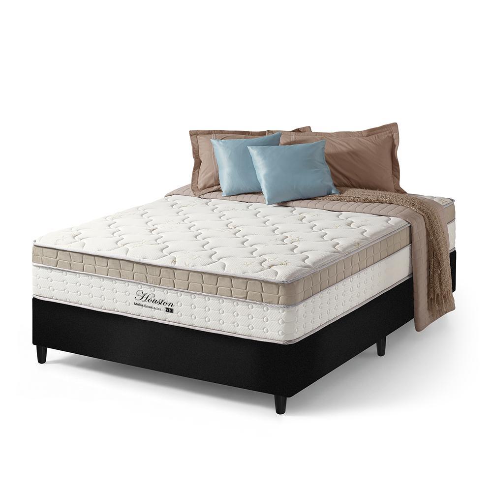 Cama Box Casal Preto + Colchão Molas Ensacadas Pillow In Zidi Houston 138x188x65cm