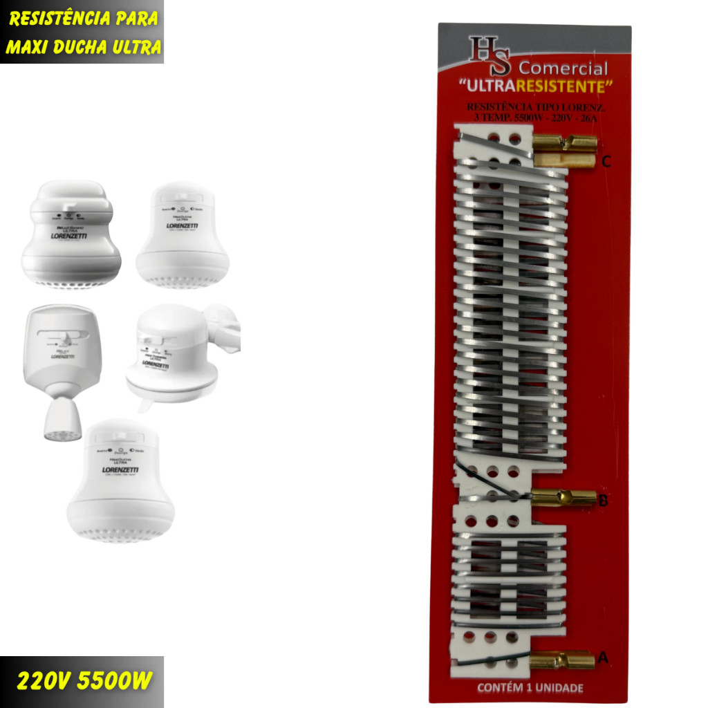 Resistência Ultra Resistente Lorenzetti Maxi Banho e Maxi Ducha Ultra 3T 5500W 220V