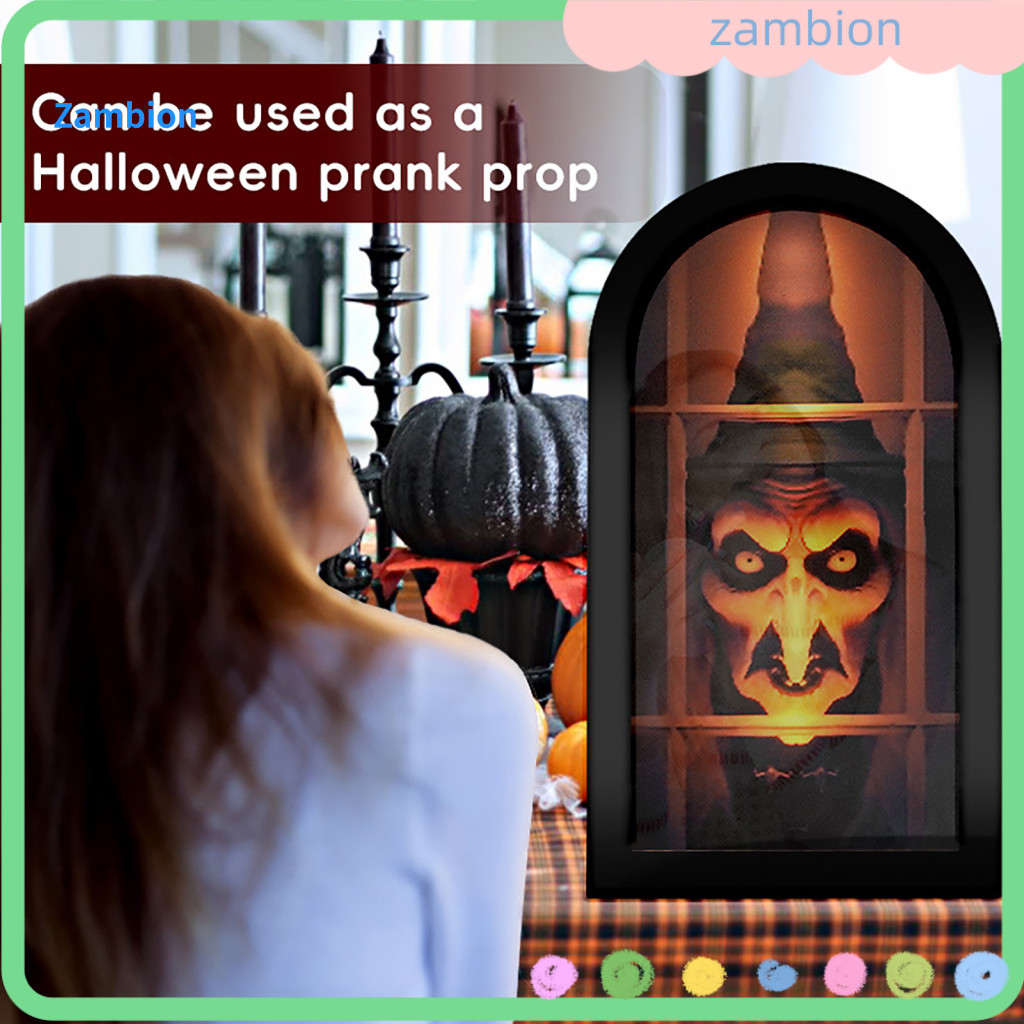 Gothic Vanity Mirror Spooky Halloween Led Ghost with Creepy Eyes – Witch Light-up Decoration for Haunted House Home Pa