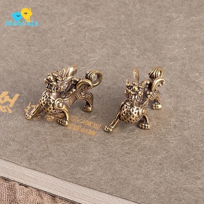 Idealistas 1PC Estátua Estatueta Riqueza Decoração De Bronze Prosperidade Estilo Chinês Ornamento Qilin Dragão Lu Animal