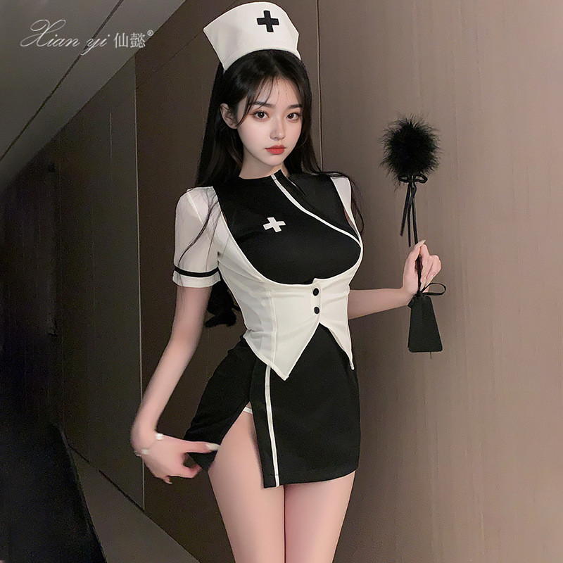 Lingerie Sexy Xianyi, Uniforme de Enfermeira para Halloween, Vestido Bodycon Sexy Tentador, Conjunto de Cosplay Sem Nece