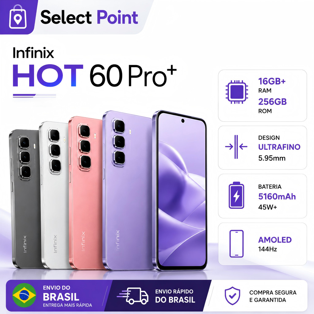Infinix Hot 60 Pro+ Al Phone mais fino do mundo 5,95mm 16 GB+256GB tela curva 3D 144 Hz bateria 45W+516 mAh NFC