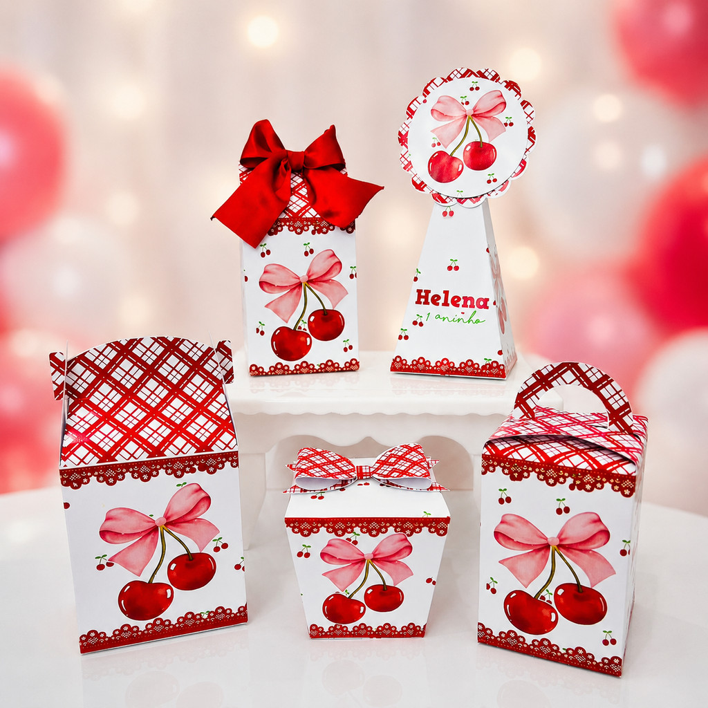 Kit Caixas Personalizados Cerejinha | Lembrancinhas | Festa Infantil | Aniversário | Festa