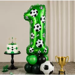 Balão Metalizado Números 0 a 9 Verde Bola de Futebol 40CM Festa Jogador Decoração Copa