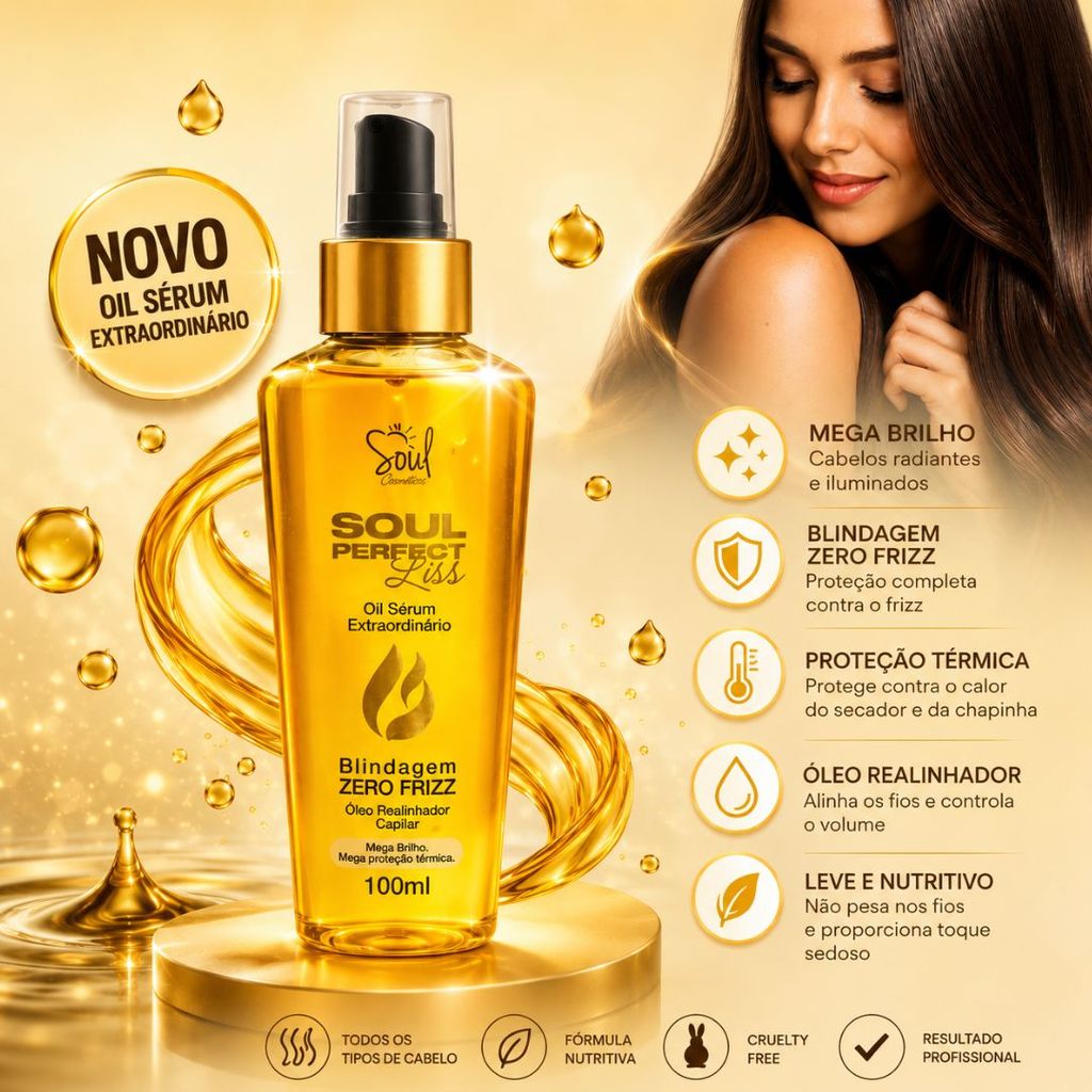 Óleo Sérum Extraordinário Soul Perfect Liss 100ml | Cabelo Sem Frizz, Macio e com Muito Brilho