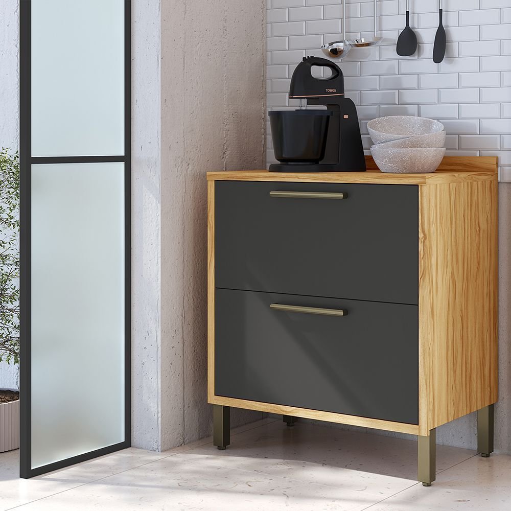 Balcão de Cozinha 80cm com 1 Porta Basculante 1 Gavetão e Tampo 100% MDF Vicenza Espresso Móveis